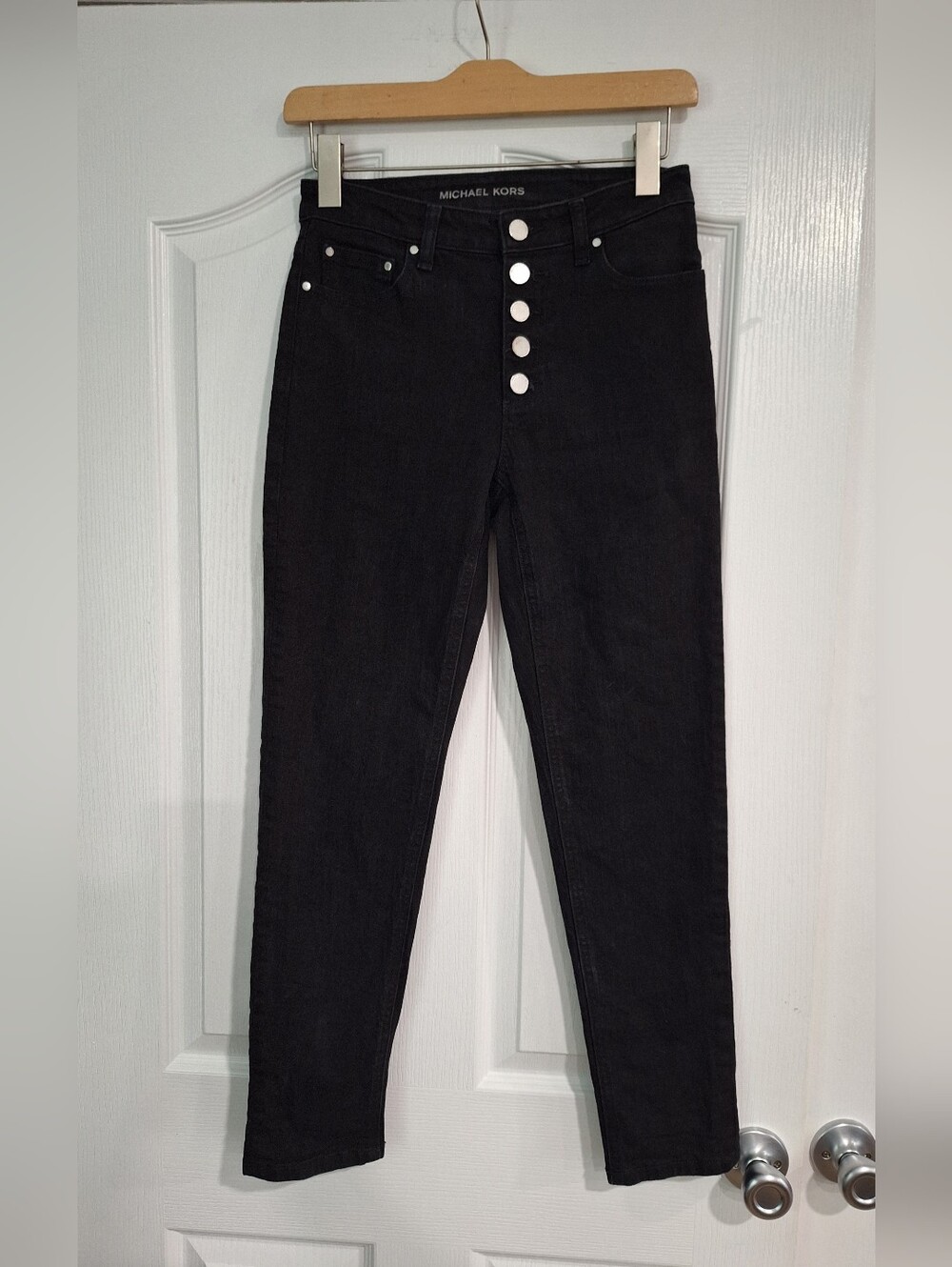 Michael Kors Black High-Rise Button-Fly Skinny Jeans